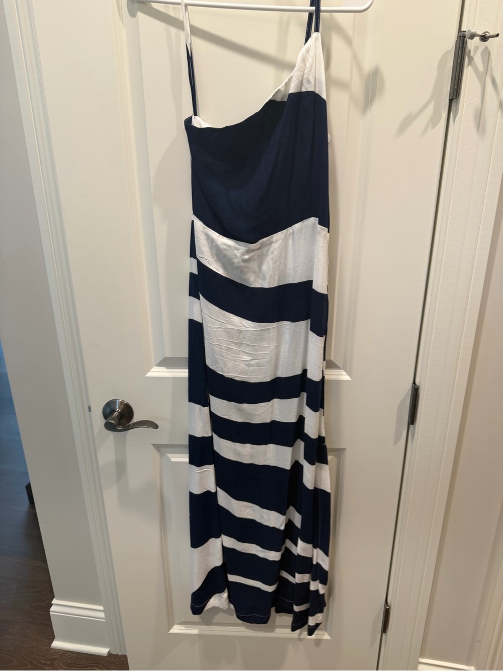 Striped Navy and White Maxi Dress with Spaghetti Straps